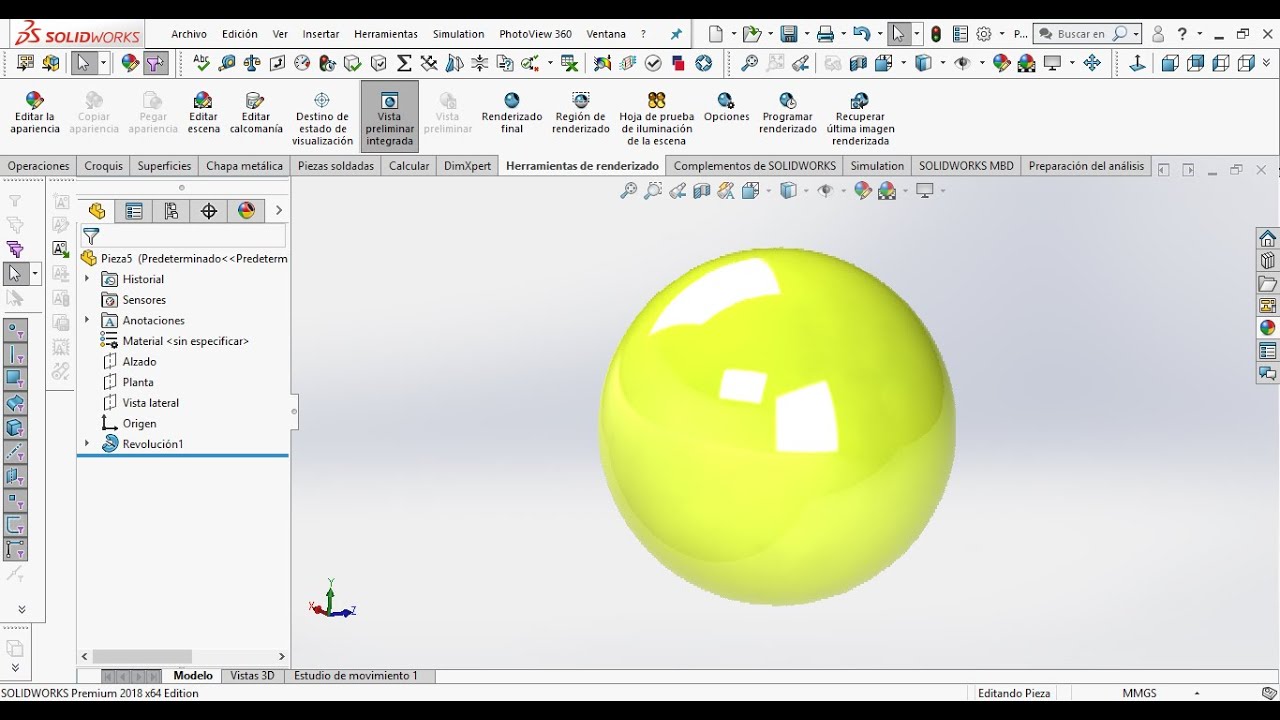 Como hacer una esfera en solidworks - revolución