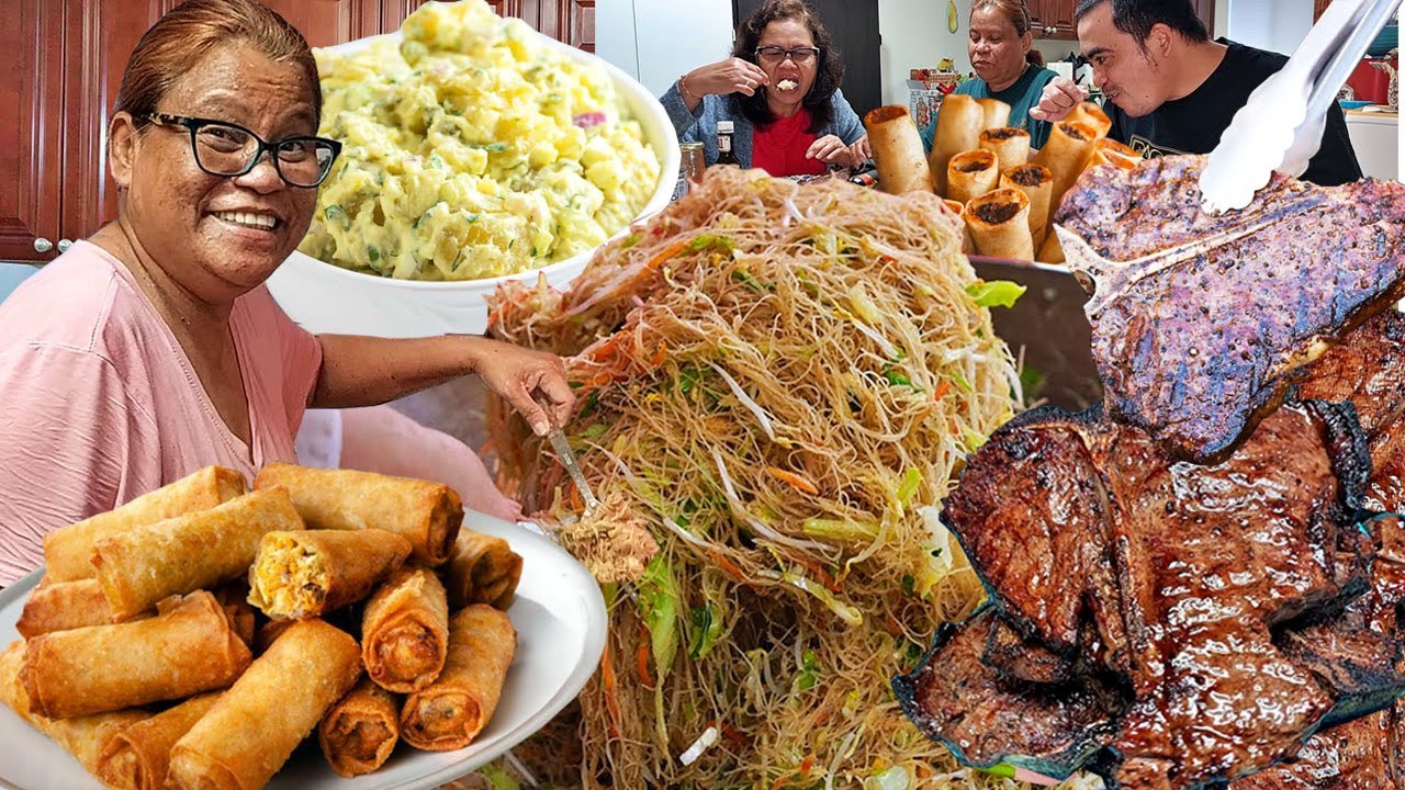 Masasarap na Handa sa Birthday! T Bone Steak, Pancit Bihon, Lumpiang Shanghai, Potato Salad!