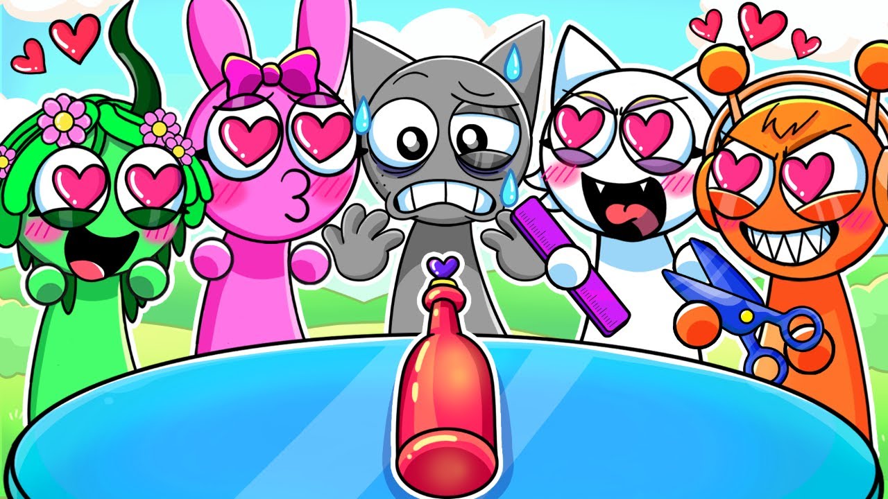 NEW INCREDIBOX SPRUNKI // GREY PLAYED SPIN THE BOTTLE WITH CRAZY SPRUNKI GIRLS?! 2D Animation
