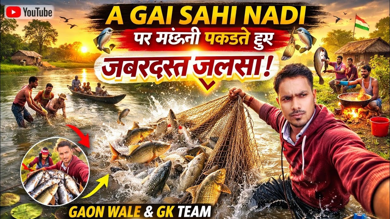 1️⃣ 😱 जाल डालते ही नदी से निकली ढेर सारी मछलियाँ | Gaon & GK Team का बड़ा जालसा 