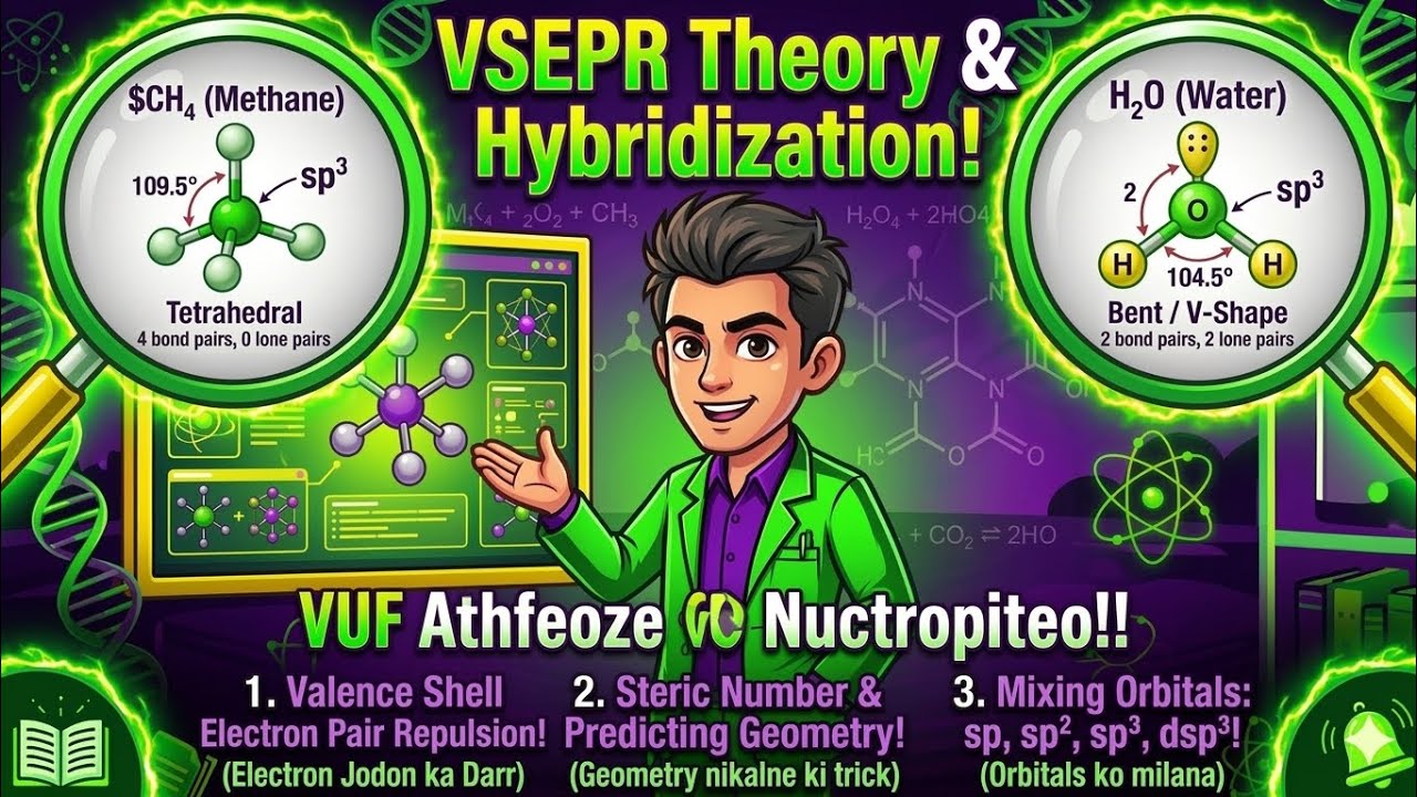 Chemical Bonding & Molecular Structure:Chemistry ka Darr Khatam! VSEPR & Hybridization Simplified 🎯