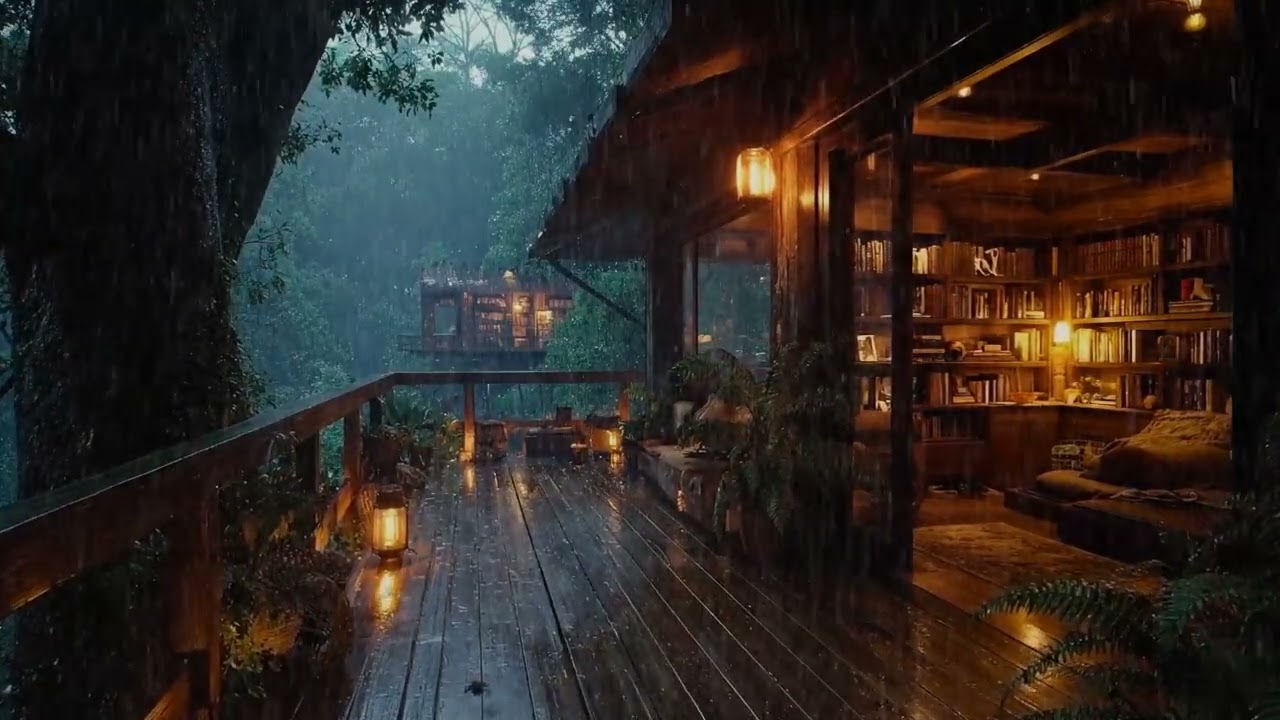 Sleep Instantly with Heavy Rain in Forest Cabin Bedroom | Pure Relaxing Sounds