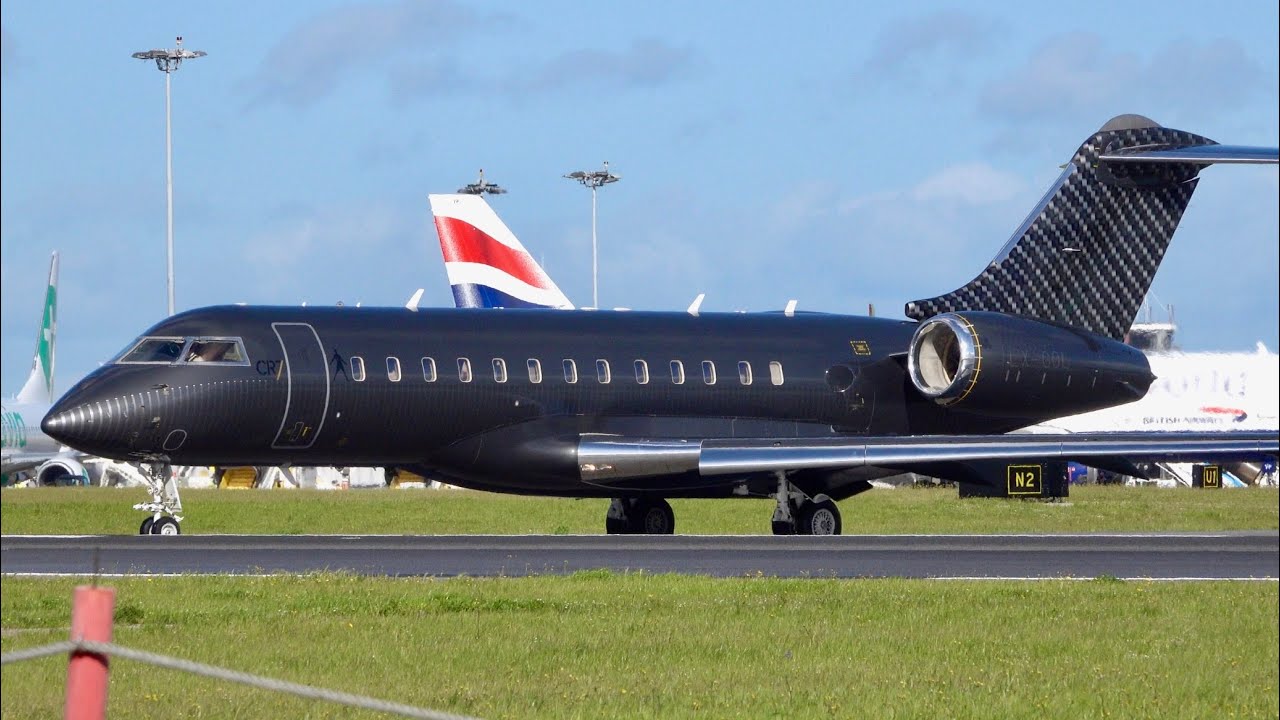 Cristiano Ronaldo CR7 NEW Private Jet (LX-GOL) at Lisbon Airport