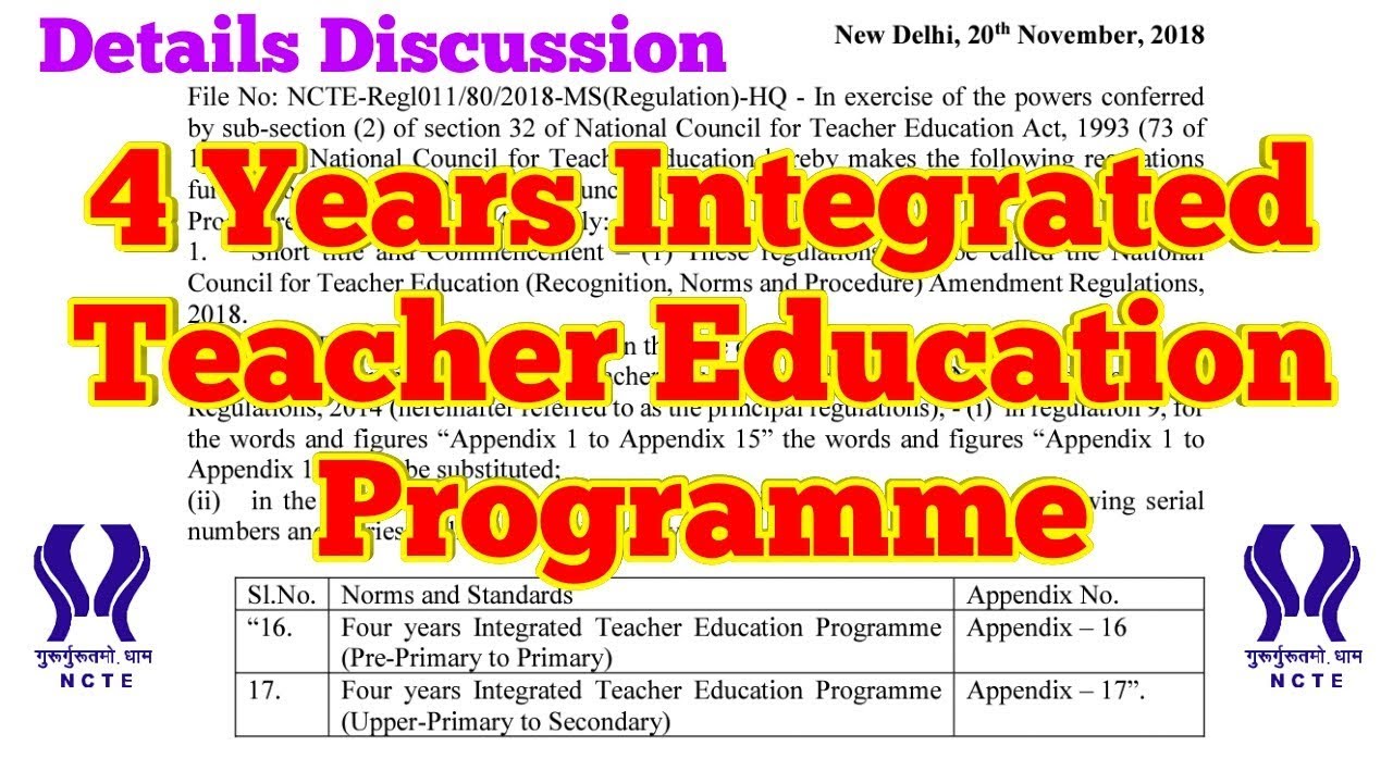 4 Years Integrated Teacher Education Programme details discussion