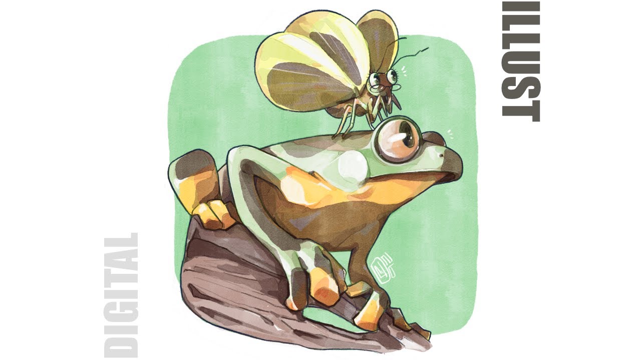Frog and Butterfly Digital watercolor Timelapse Mar.9