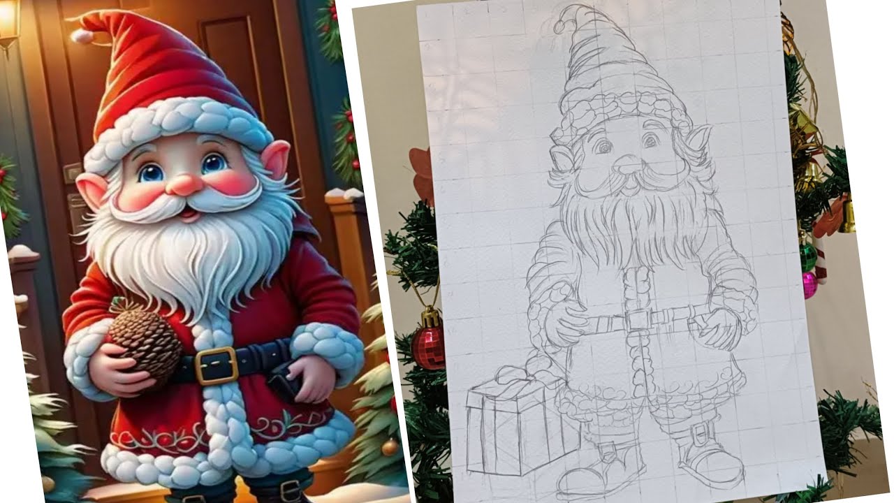 Santa Claus drawing with grid method #easy to draw santa claus 