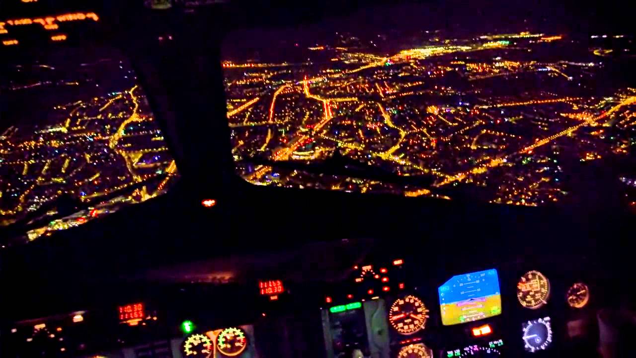 Night Landing in Wroclaw - cockpit view - SAAB 340