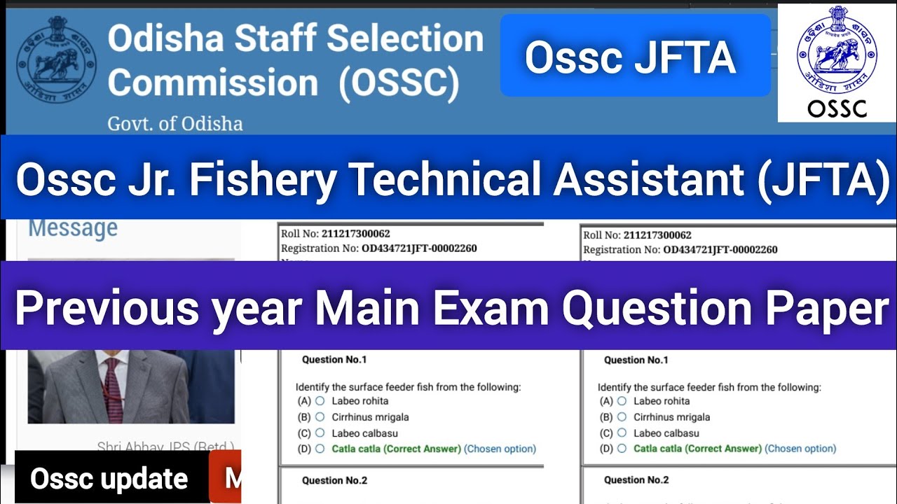 #osscjfta Ossc Jr. fishery Technical Assistant Previous Year Main Exam Question paper ll ossc JFTA