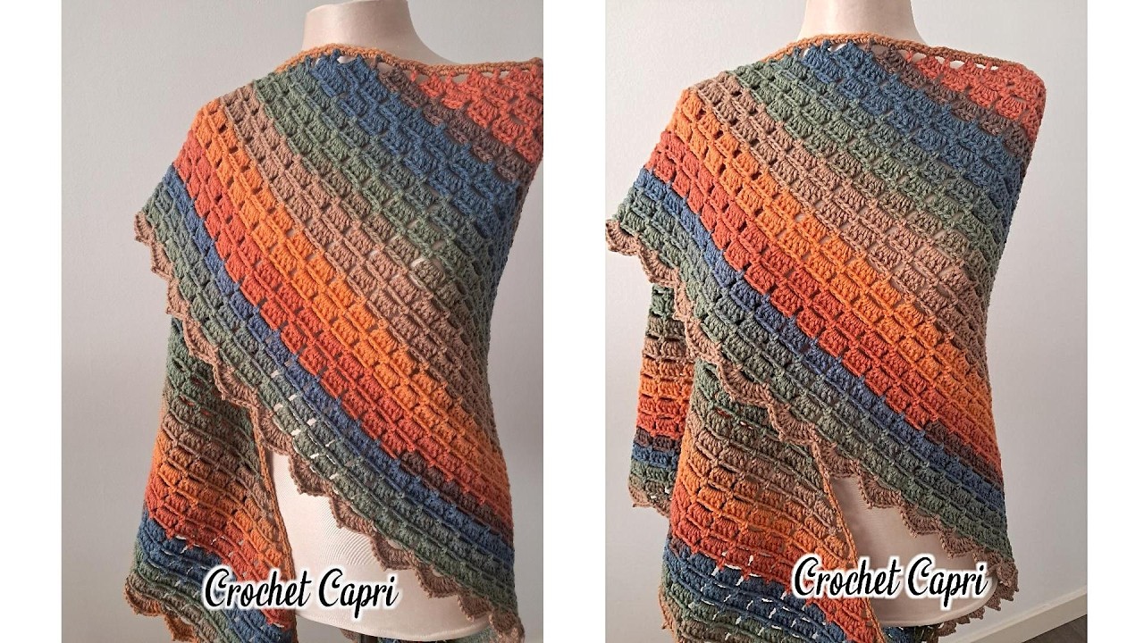CHAL TRIANGULAR A CROCHET(1 sólo ovillo)🎨🧶🪡🌺