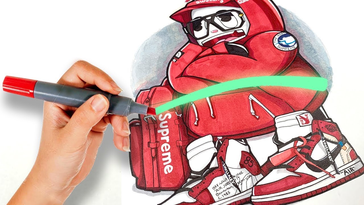 How to draw a Hypebeast Supreme Character | Ohuhu Markers