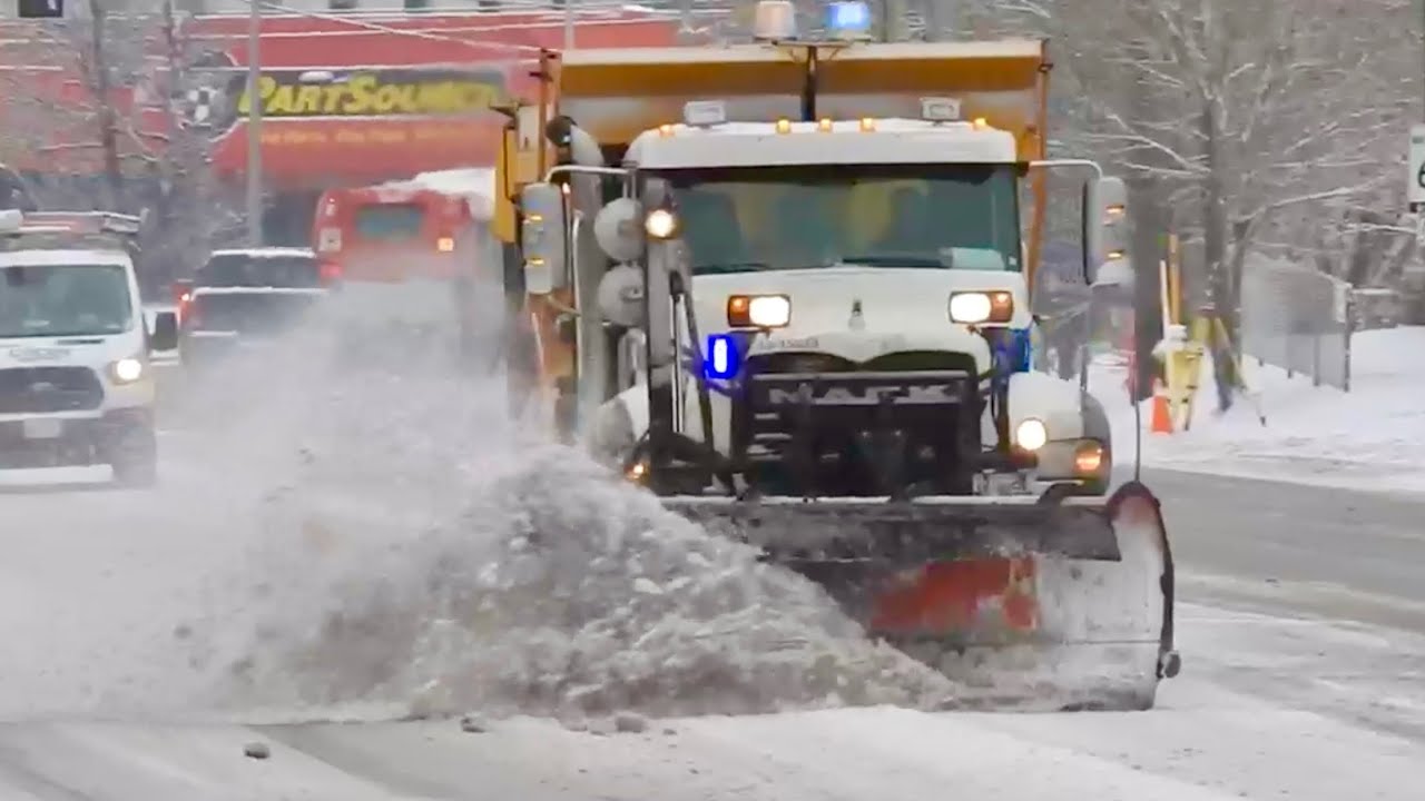 Snow Removal City Plow Trucks Plowing Snow