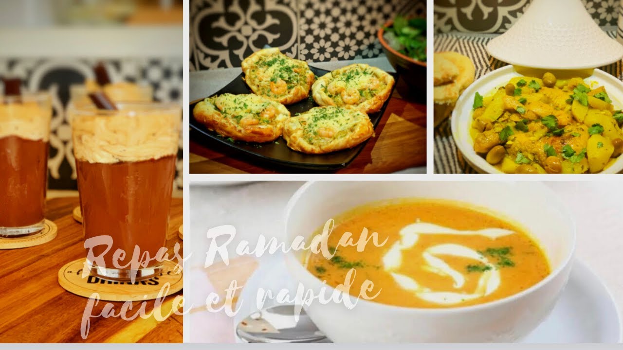 Repas Ramadan:Tajine Poulet, Café liégeois, Pain à la poêle, Feuilletés, Soupe velouté