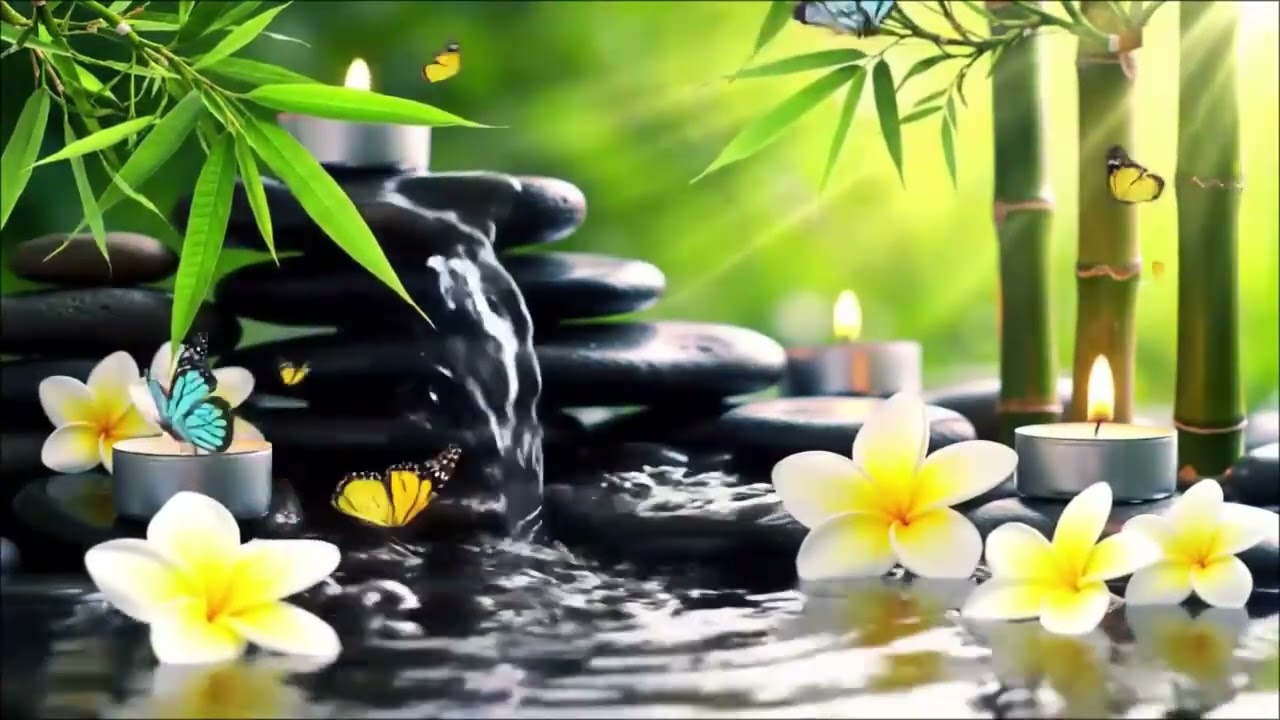 Peaceful Candlelight Spa Ambience with Water Flow and Calm Relaxing Meditation Music