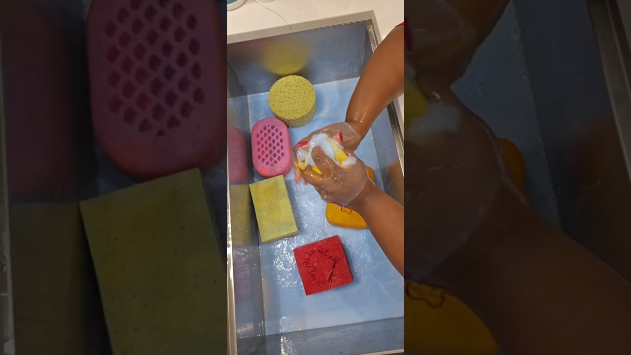 Long squeeze breaking in new sponges #spongeasmr 