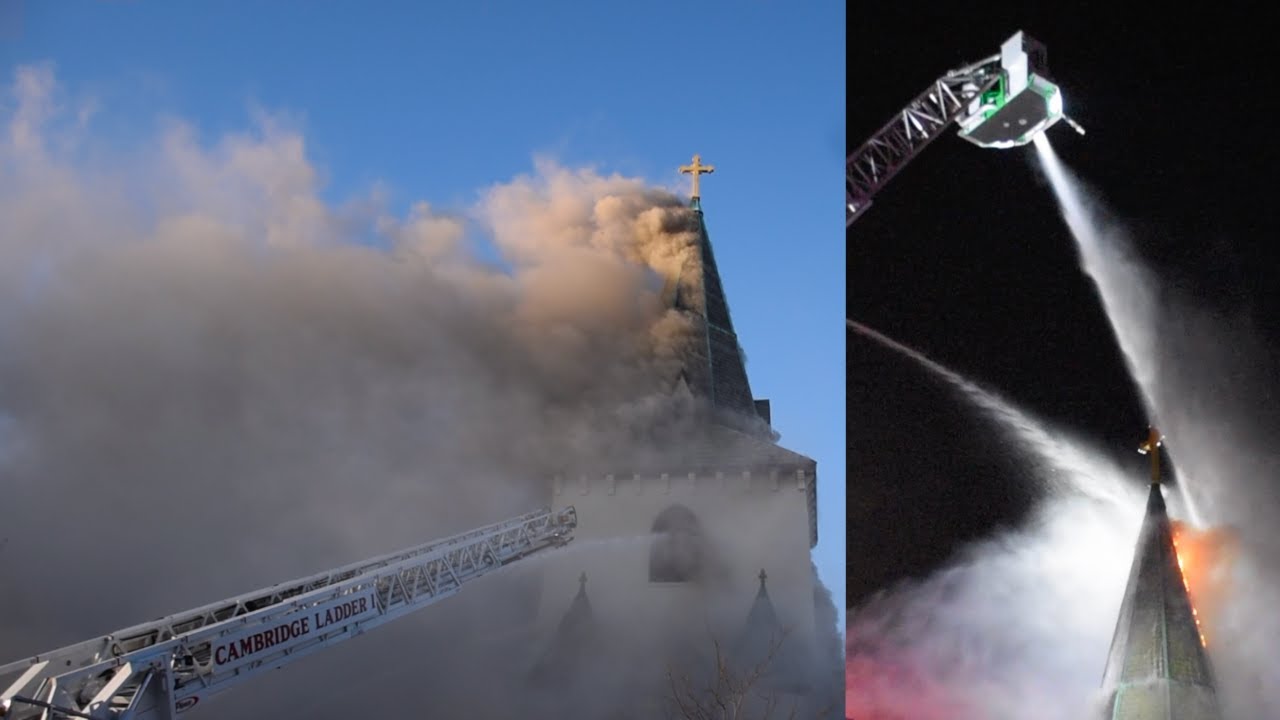 **Beginning-To-End Footage** MAJOR 6-Alarm Blaze Tears Through Cambridge Church (Box 6-285)