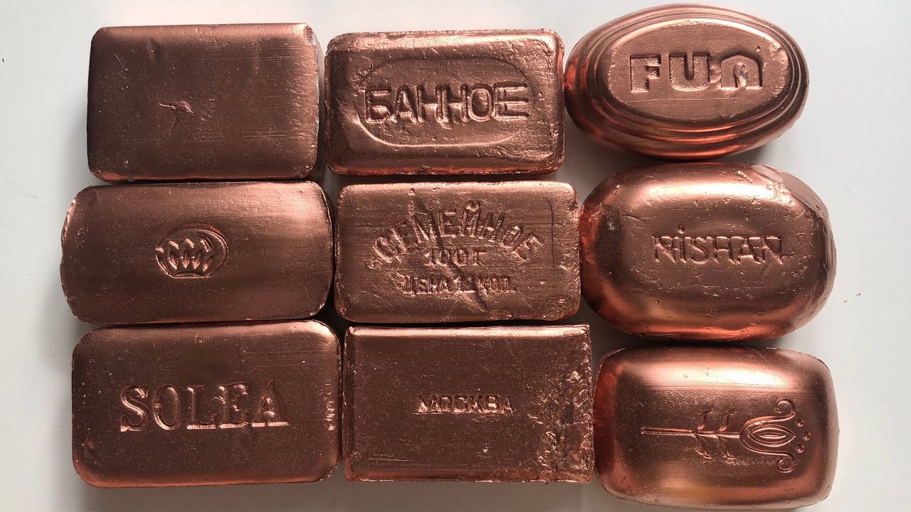 ASMR cutting of old painted soap in copper color, super dry soap, powder soap