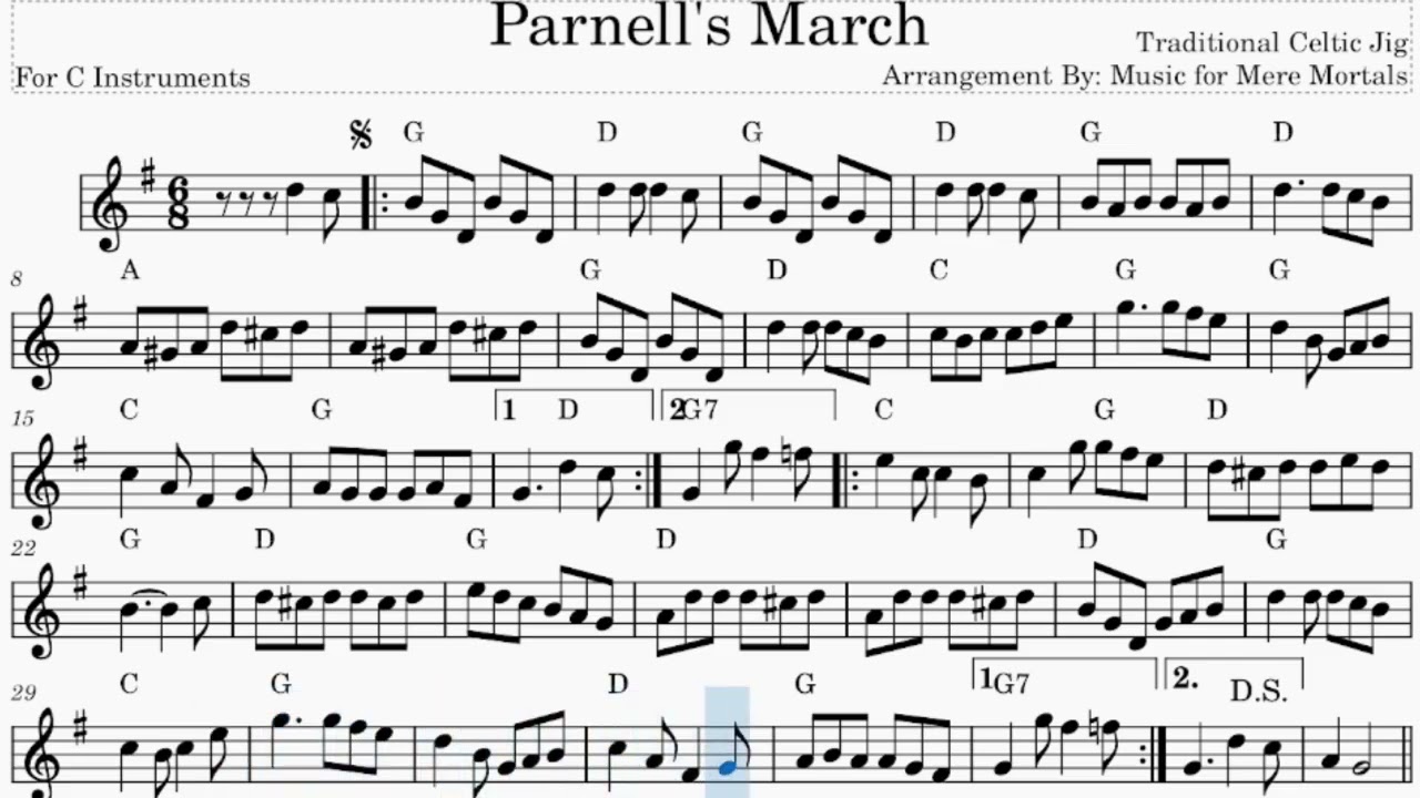 Parnell's March - Celtic Jig - Play Along for C Instruments