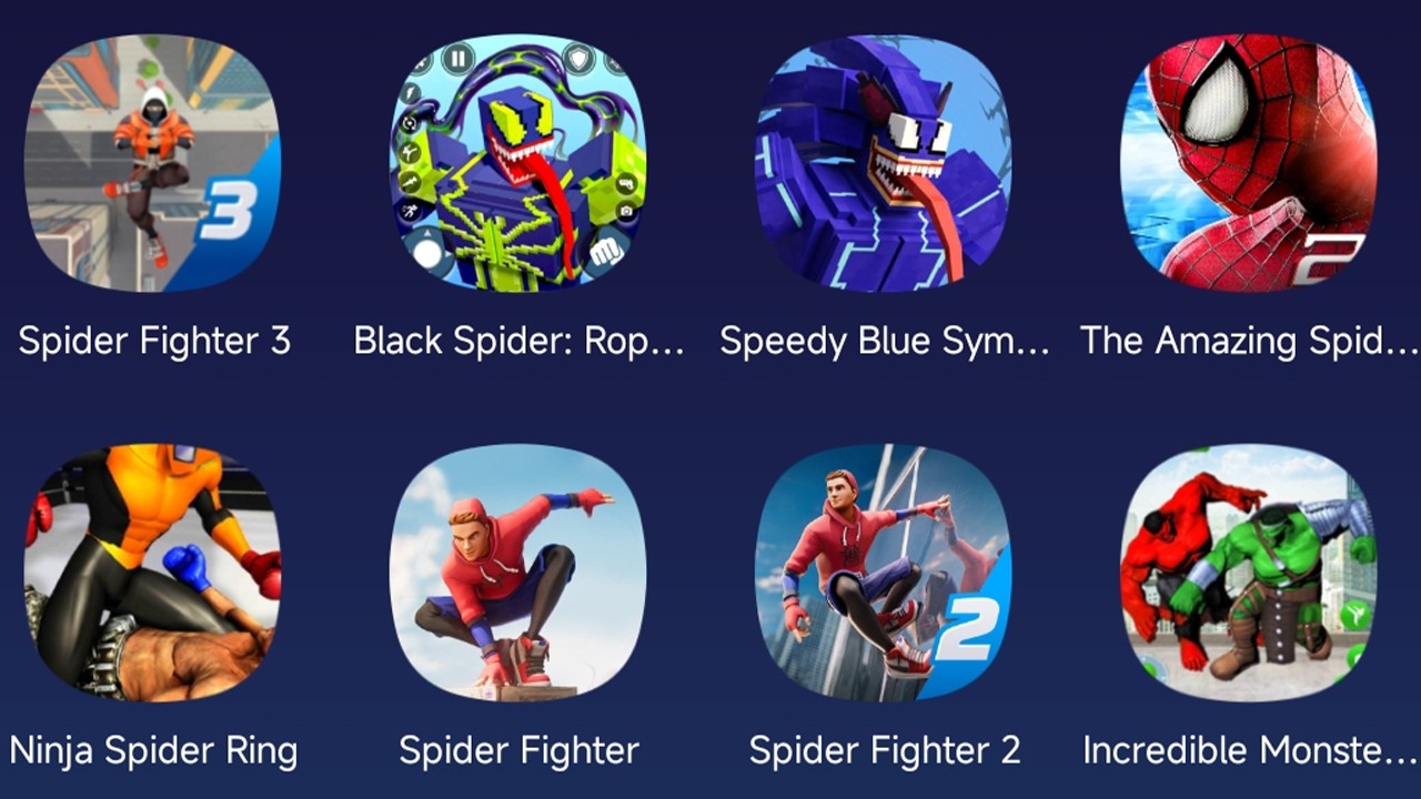 Spider Fighter 3,Black Spider Rope Hero,Speedy Blue,The Amazing Spider-Man 2,NinjaSpider Ring,Spider
