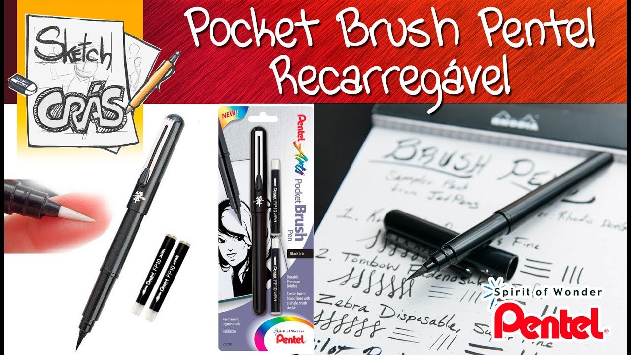 Pocket Brush Pentel nanquim RECARREGÁVEL - Sketch Crás