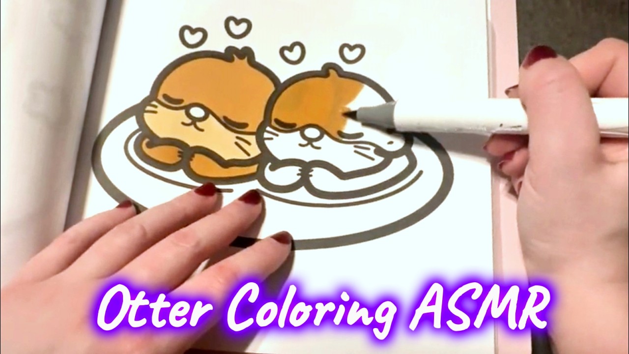 ASMR Alcohol Marker Coloring Sounds 🦦 (Cute Otters) | Semi-Inaudible Whisper