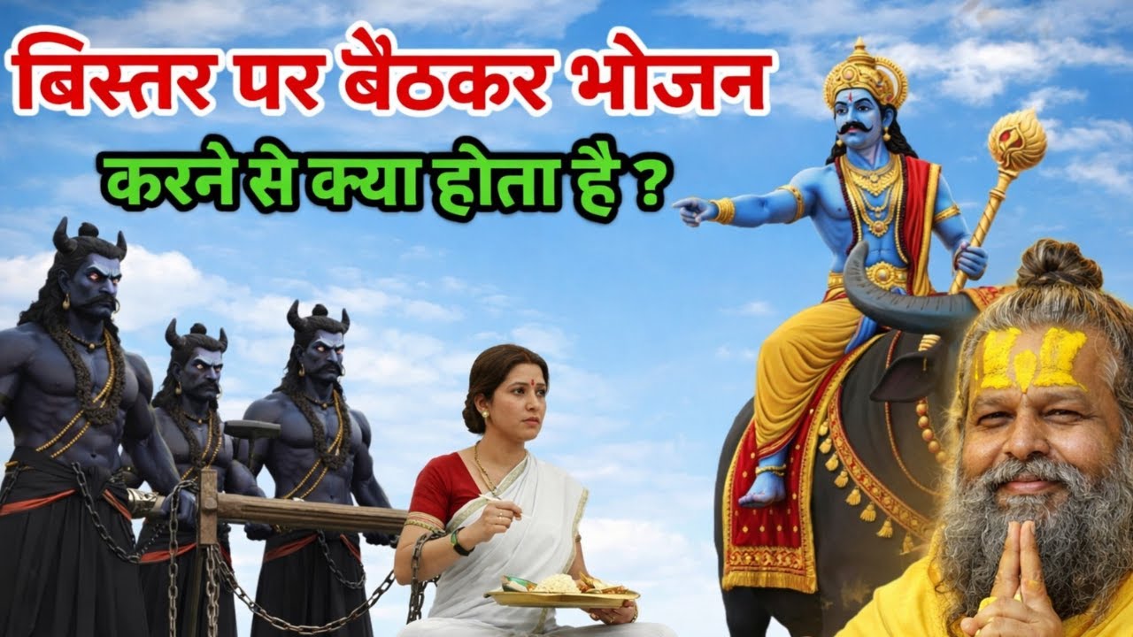 बिस्तर पर बैठकर भोजन करने से क्या होता है? यमराज कहते हैं....  #garudpuran