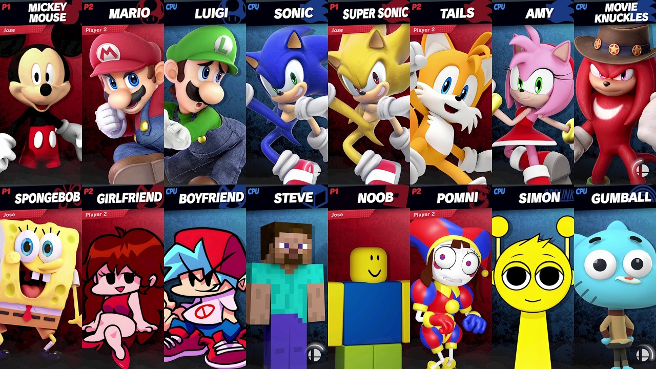 NEW Sonic vs Mario vs Roblox vs Minecraft vs SpongeBob vs Mickey vs Amy in Super Smash Bros Ultimate