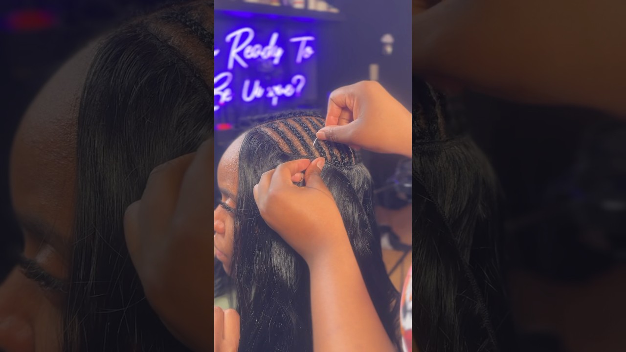 MIDDLE PART Sew In with Minimal leave out 💜 ⁣#nycsewins #nycblowout #nycbestblowout #bundles #hair