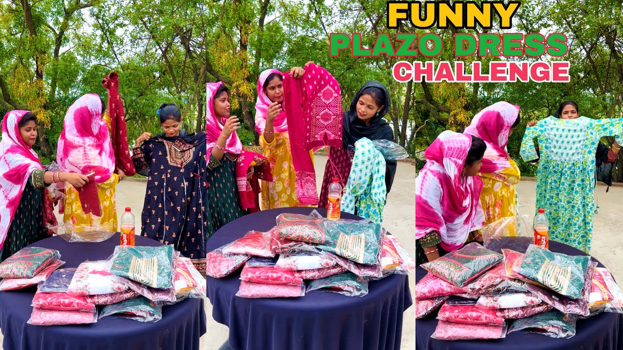 PLAZO Dress Funny Challenge With Village Girls ❤️ #challenge #fuchkachallenge #tiktokchallenge