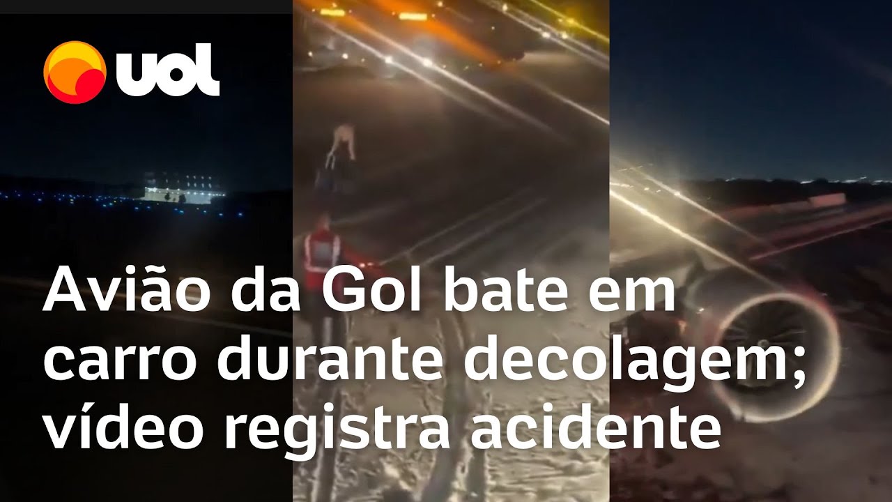 Avião da Gol bate em carro no meio da pista durante decolagem  no Aeroporto do Galeão; veja vídeos