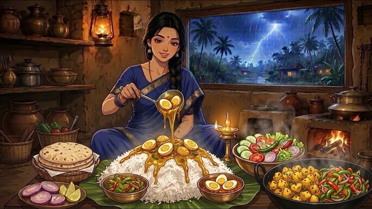A Peaceful Rainy Day in 1990s India | Village Life, Family & Cooking | Ghibli Village l🌧️  ASMR