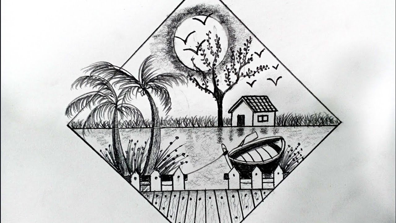 Beautiful Scenery Drawing | Beautiful Scenery #viral #trending #love 