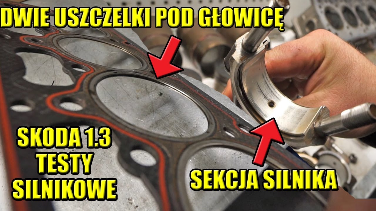 DWIE USZCZELKI POD GŁOWICĘ I SEKCJA SKATOWANEGO SILNIKA SKODY.
