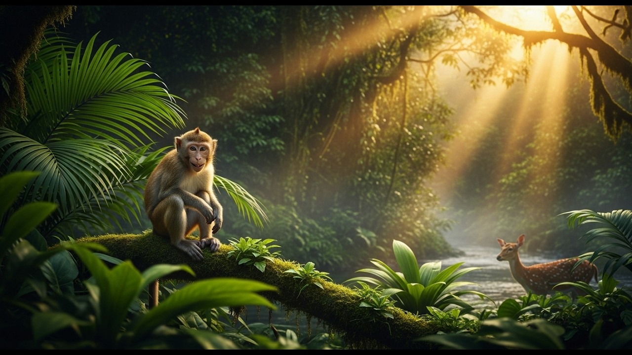 Jungle Serenity with Fun Animals 🐾 | Cinematic Nature Relaxation Video (4K)