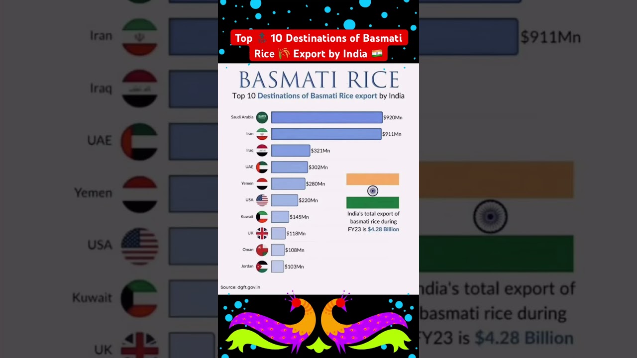 Top 🔝 10 Destinations of Basmati Rice 🌾 Export by India 🇮🇳