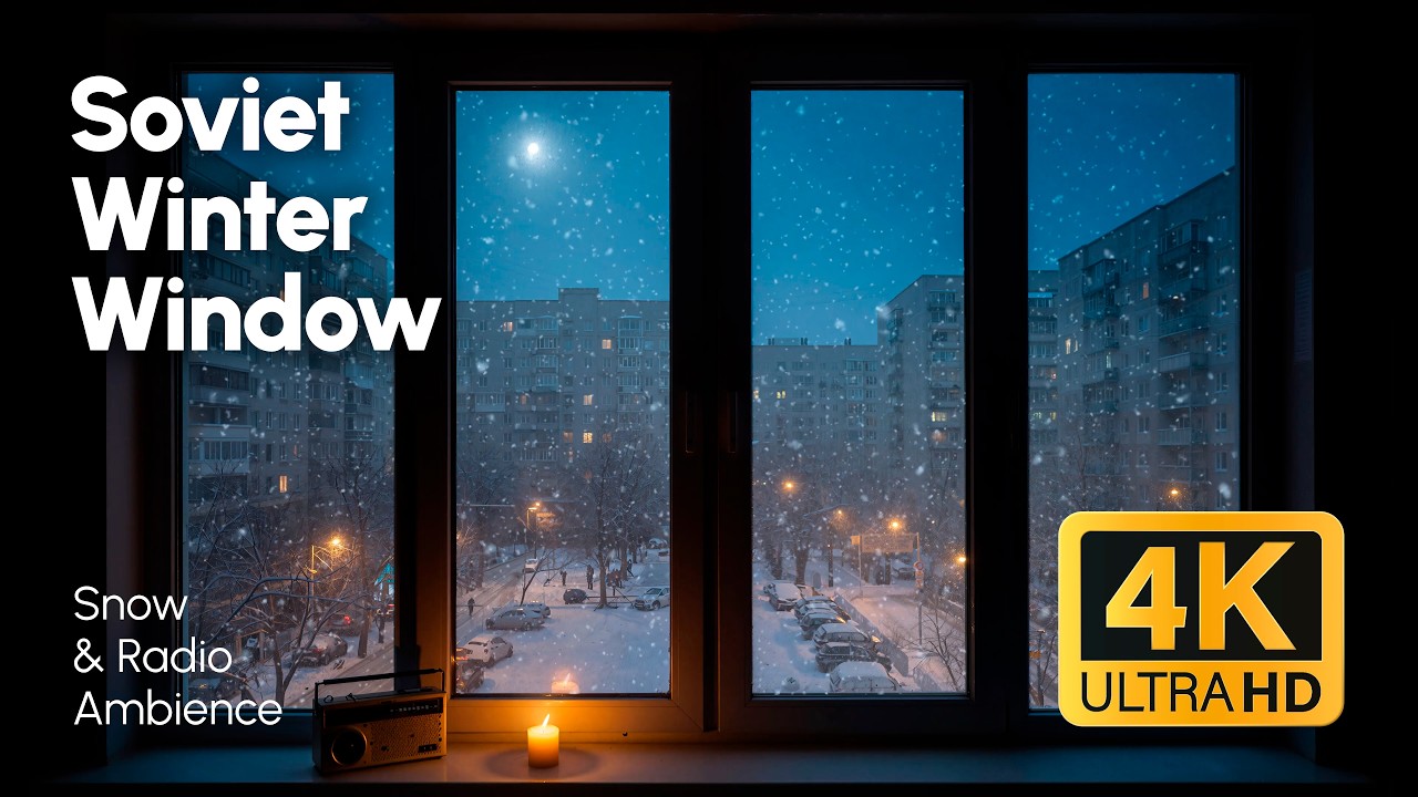 Russian Apartment Window in Snow | Cozy Soviet Courtyard Ambience & Radio (4K)