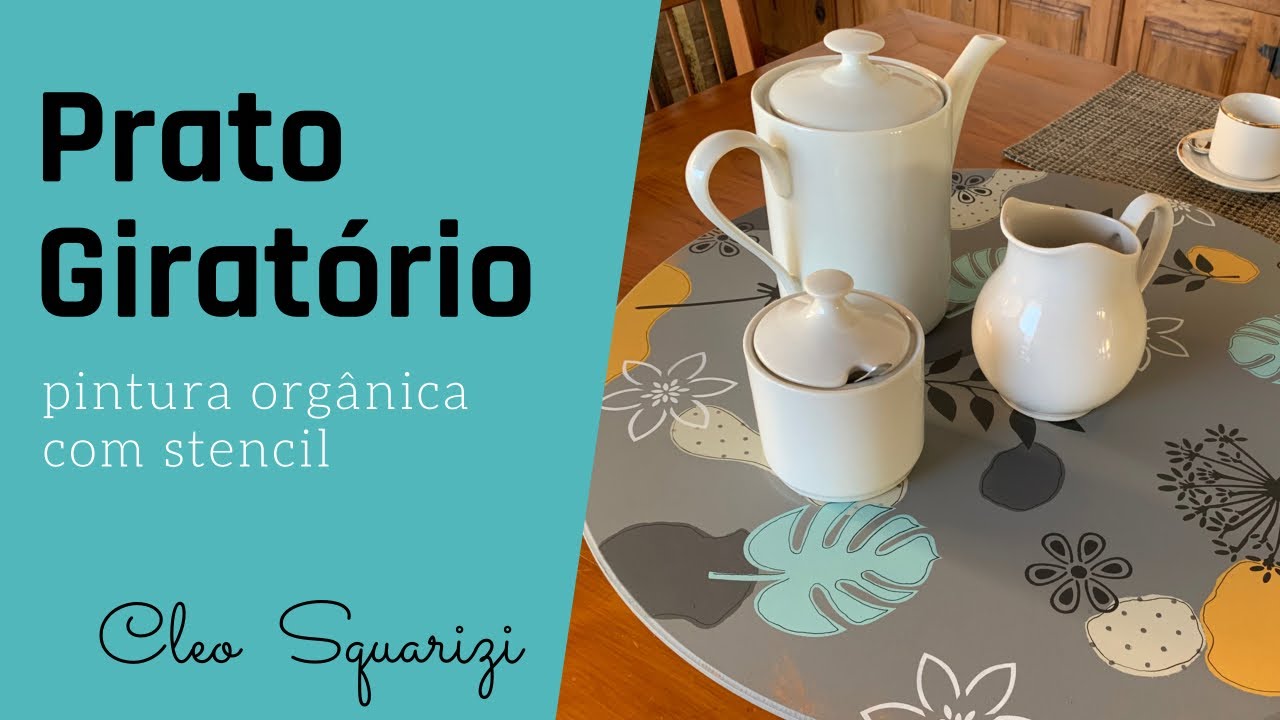 Prato Giratório - Técnica de Pintura Orgânica com Stencil CR Laser
