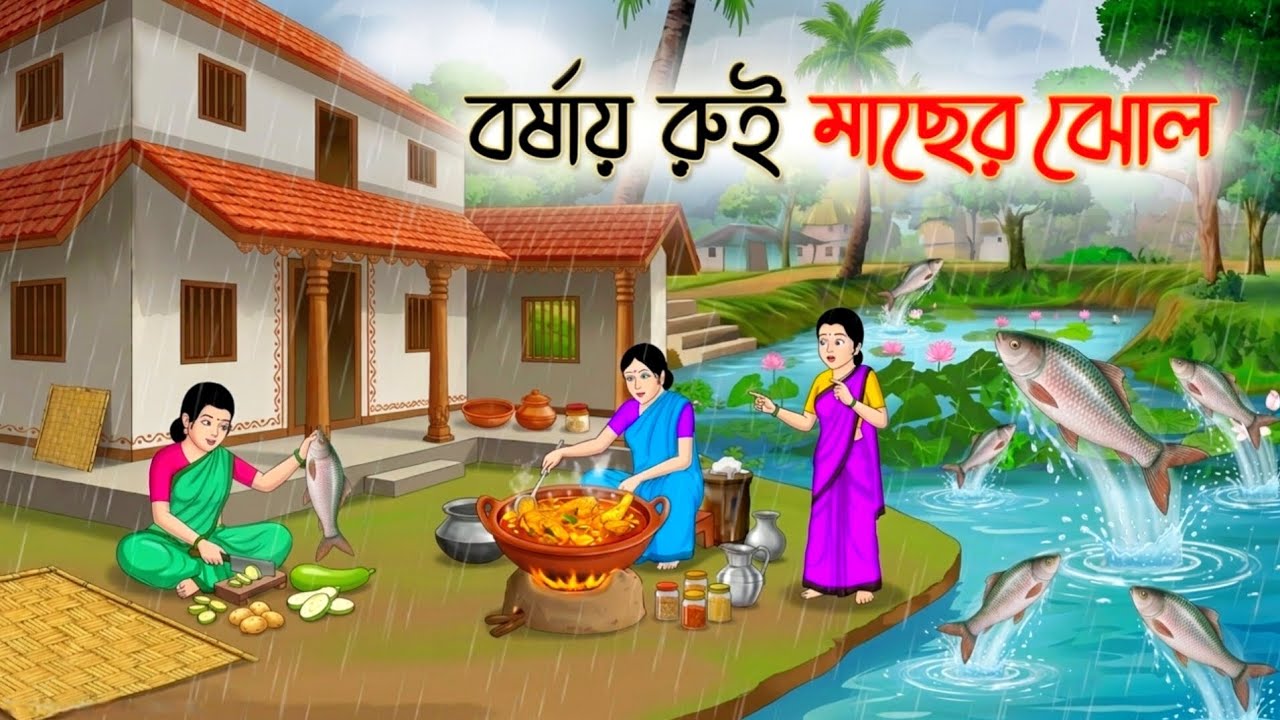 বর্ষায় রুই মাছের ঝোল মজার কার্টুন বাংলা গল্প।