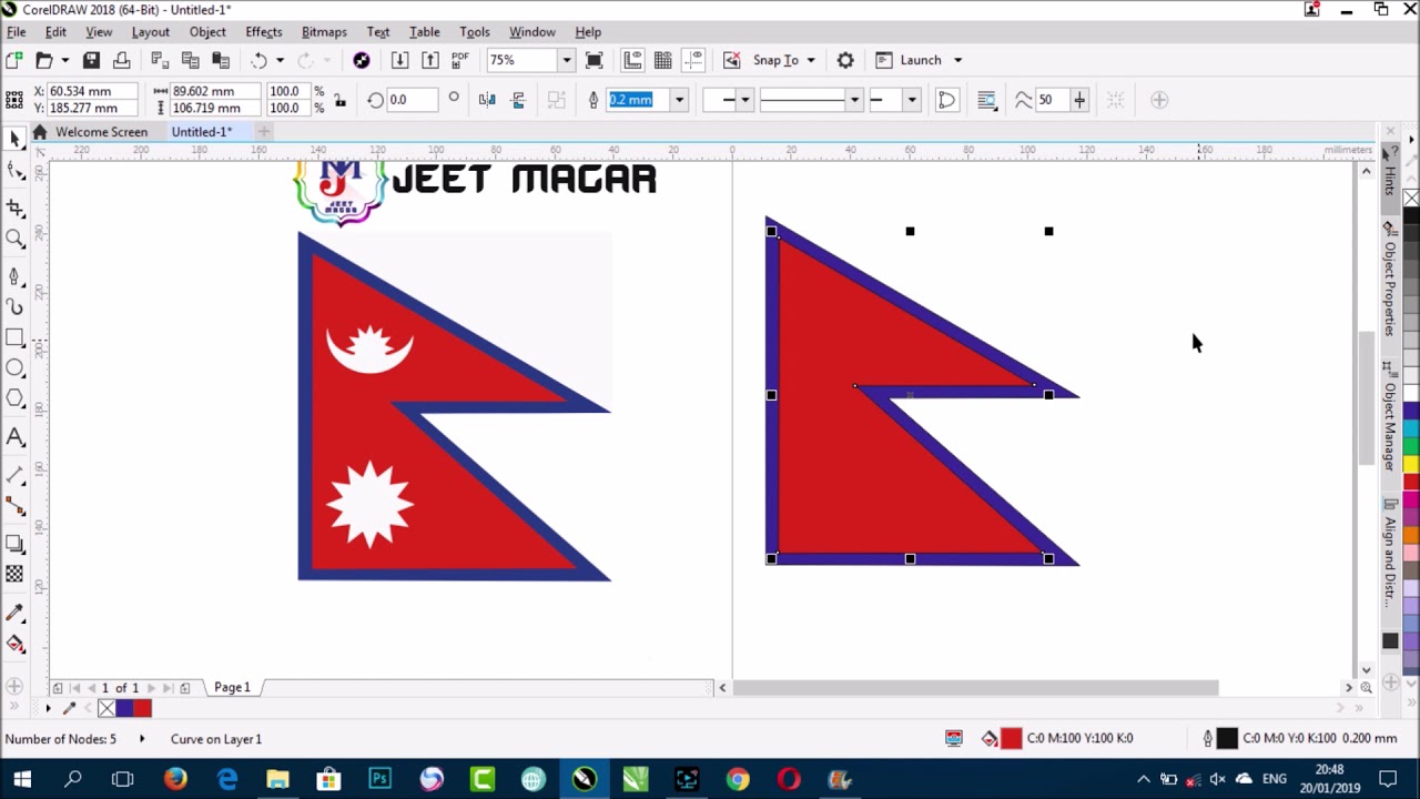 How to make Flag of Nepal design in CorelDraw tutorial - nepal flag