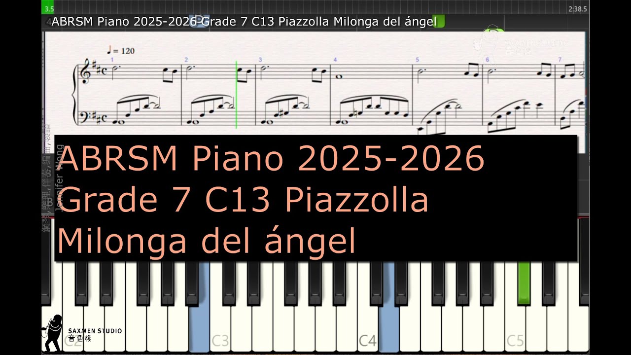 ABRSM Piano 2025 2026 Grade 7 C13 Piazzolla Milonga del ángel