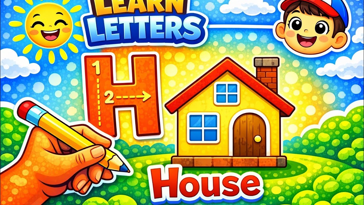 Happy house drawing for kids, learning letter H with bright fun colors 🏠✨