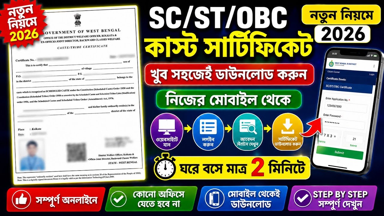 SC/ST/OBC Certificate Download Online 2026 | caste Certificate download online | Cast certificate wb