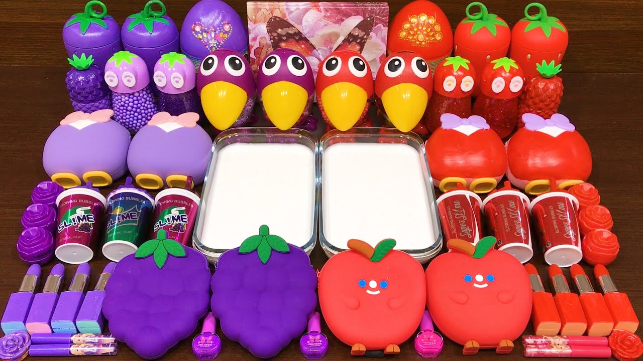 PURPLE vs RED! Mixing Random into GLOSSY Slime ! Satisfying Slime Video #1094