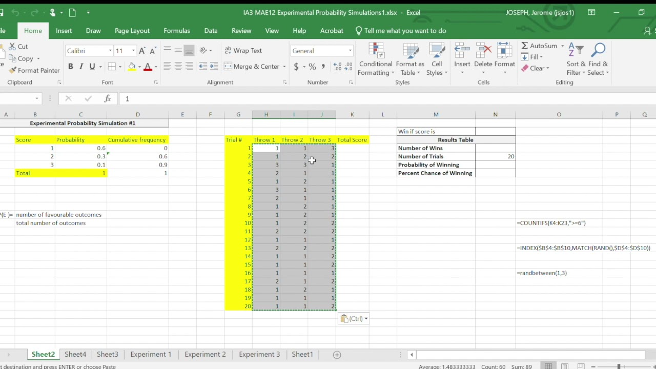 Microsoft Excel Tutorial - Experimental Probability Simulations [Weighted]