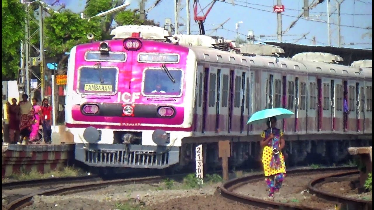 Southern Railways pink face MEDHA EMU train on a curvy platform | INDIAN RAILWAYS