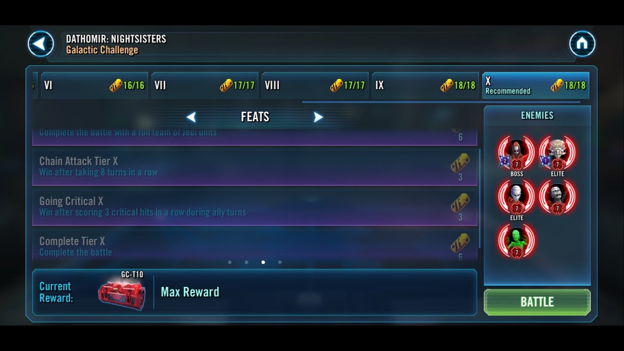 SWGOH Galactic Challenge Dathomir: Jedis vs Nightsisters tier X  - maxed feats