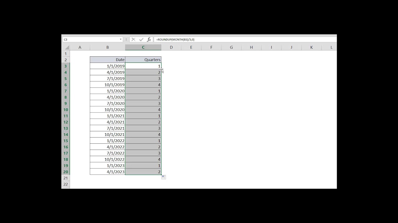 How to create a Quarter formula in Excel