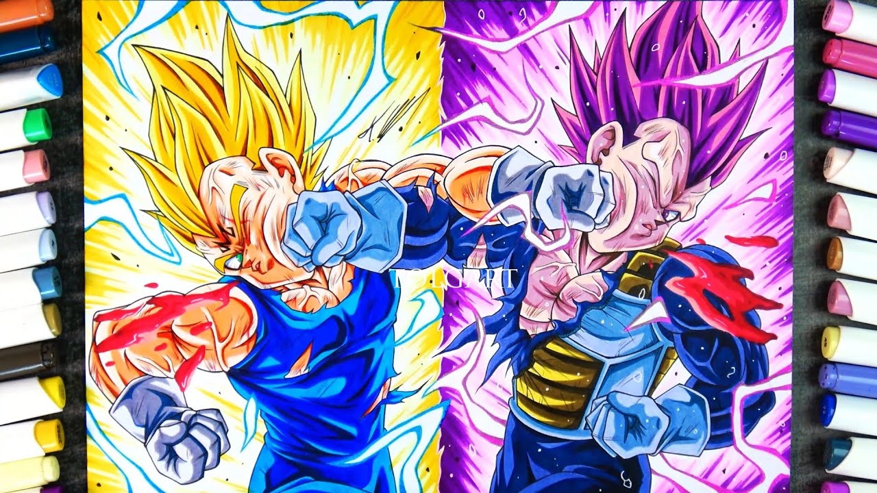 Drawing Majin Vegeta vs Vegeta Ultra Ego in Real Time