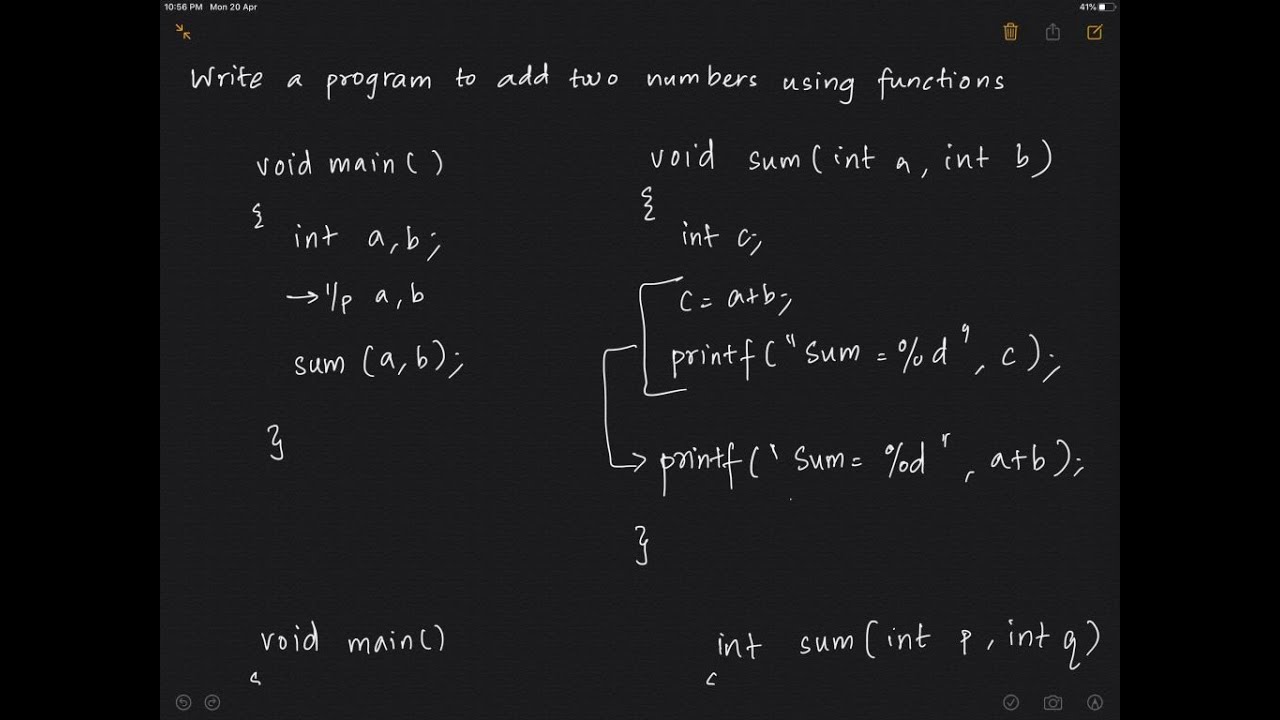 Sum of two numbers using functions