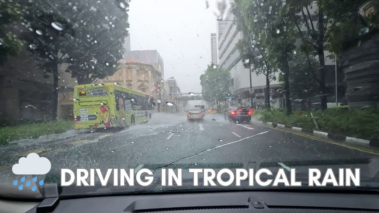 Driving in Tropical Monsoon Rain in Singapore