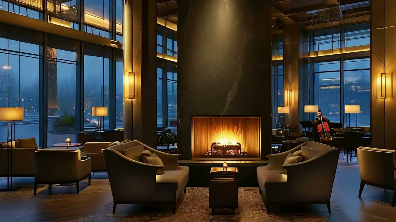 Luxury Hotel Lounge Jazz &ndash; Elegant Nighttime Jazz with Fireplace & Rain Sounds